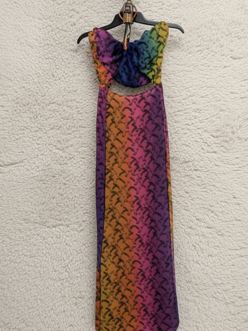 Kurt Geiger Rainbow Gradient High-Low Dress in Purple, Pink, Yellow, Green, Blue